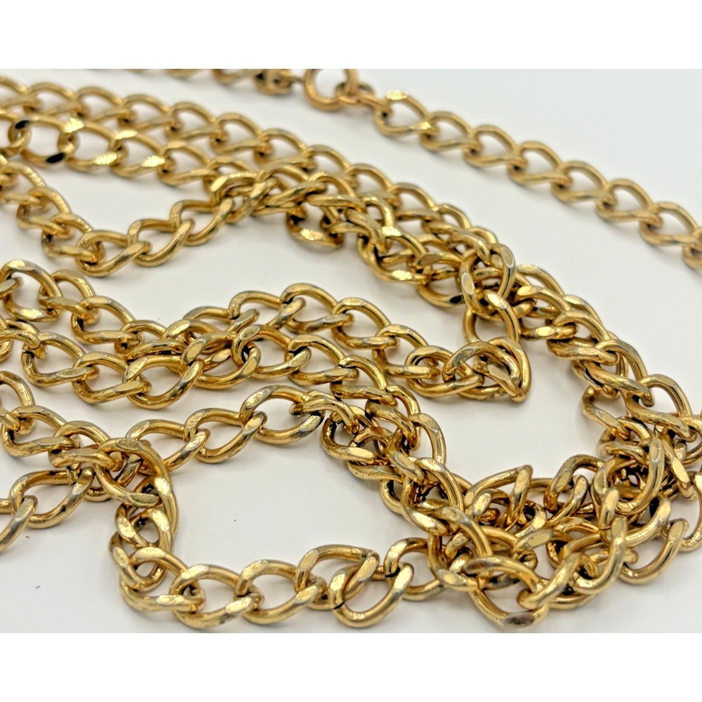 Vintage Monet Gold Tone Flapper Extra Long Multi Wrap Link Chain Necklace